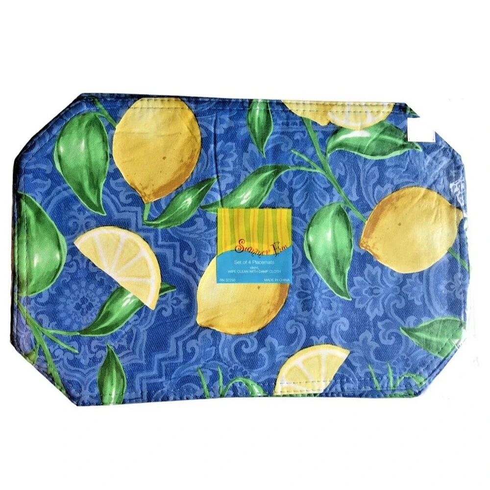 Lemons Lemon Vinyl Placemats Indoor Outdoor Beach Reversible 12x18 Set of 4